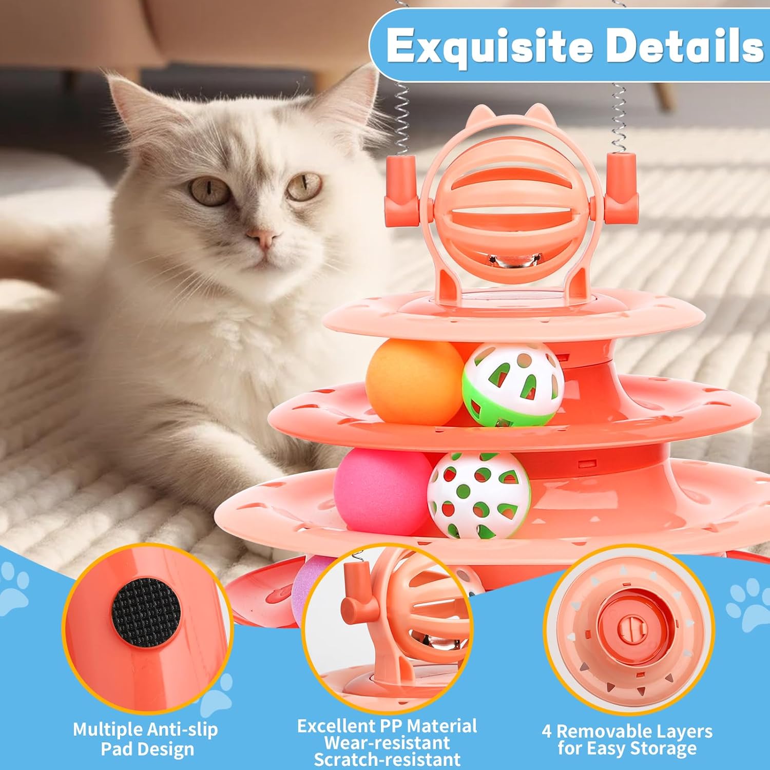 Orange PawPlay interactive cat puzzle tower for indoor cats and kittens