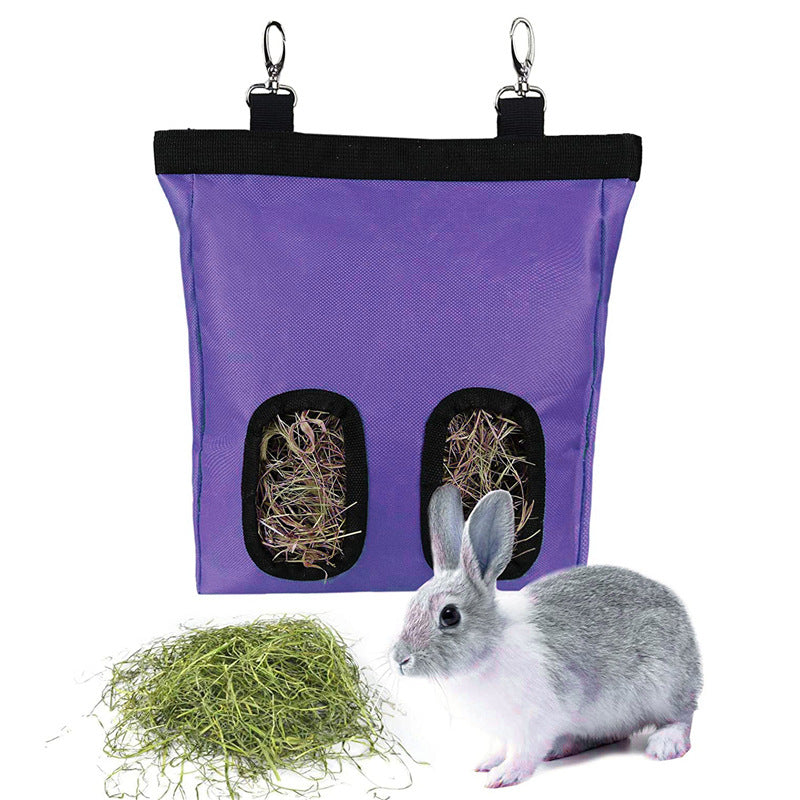 Two hole rabbit hay feeder bag with hanging hooks