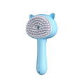 Blue cat-shaped pet grooming brush with soft silicone bristles for gentle deshedding and massage