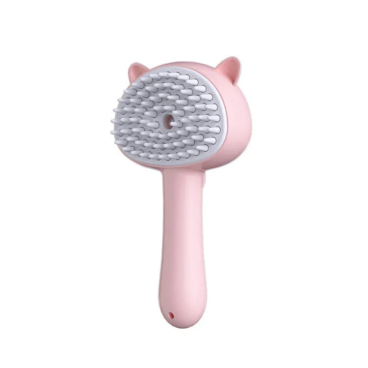 Pink cat-shaped pet grooming brush with soft bristles for gentle fur care