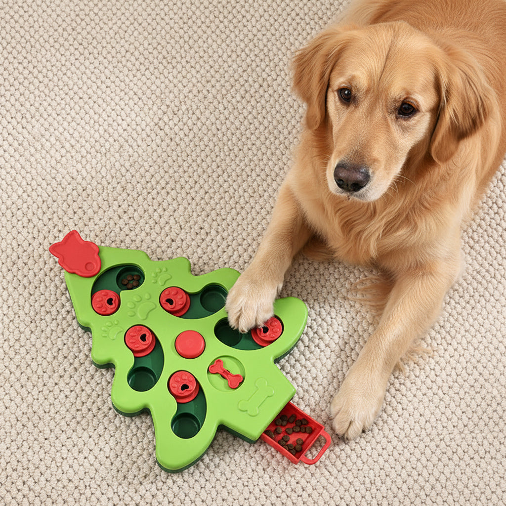 Top view of PawPuzzle™ interactive slow feeder puzzle toy for dogs