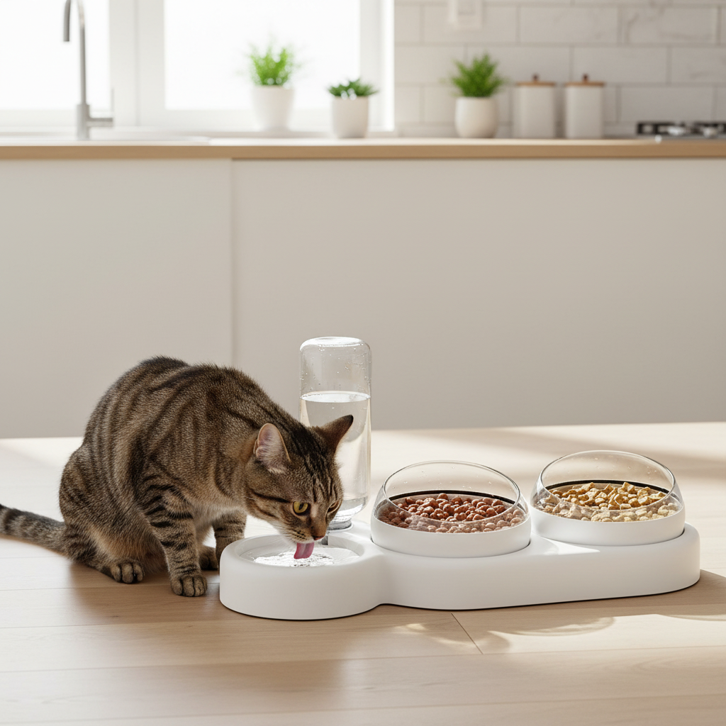 PawFlow lifestyle - cat drinking from water fountain feeder