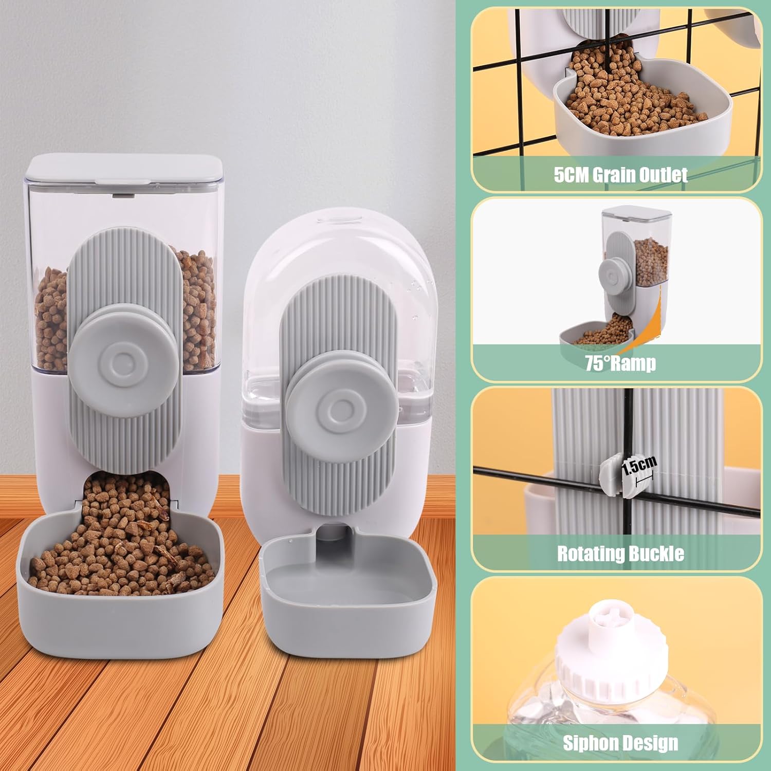 PawFeast™ automatic rabbit food and water dispenser with large-capacity gravity-fed design.