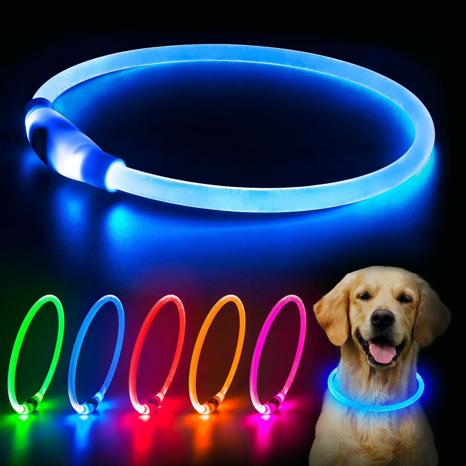 Bright USB rechargeable PawGlow™ LED dog collar for nighttime visibility