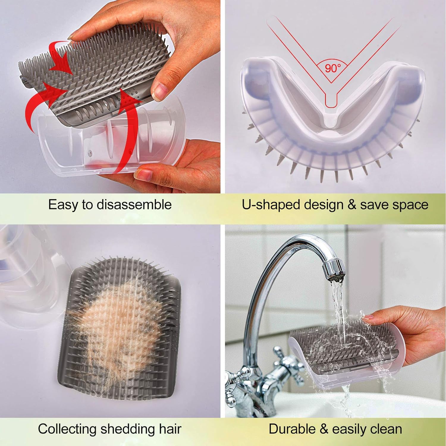 PawGroom™ corner brush helping remove loose fur while massaging cats