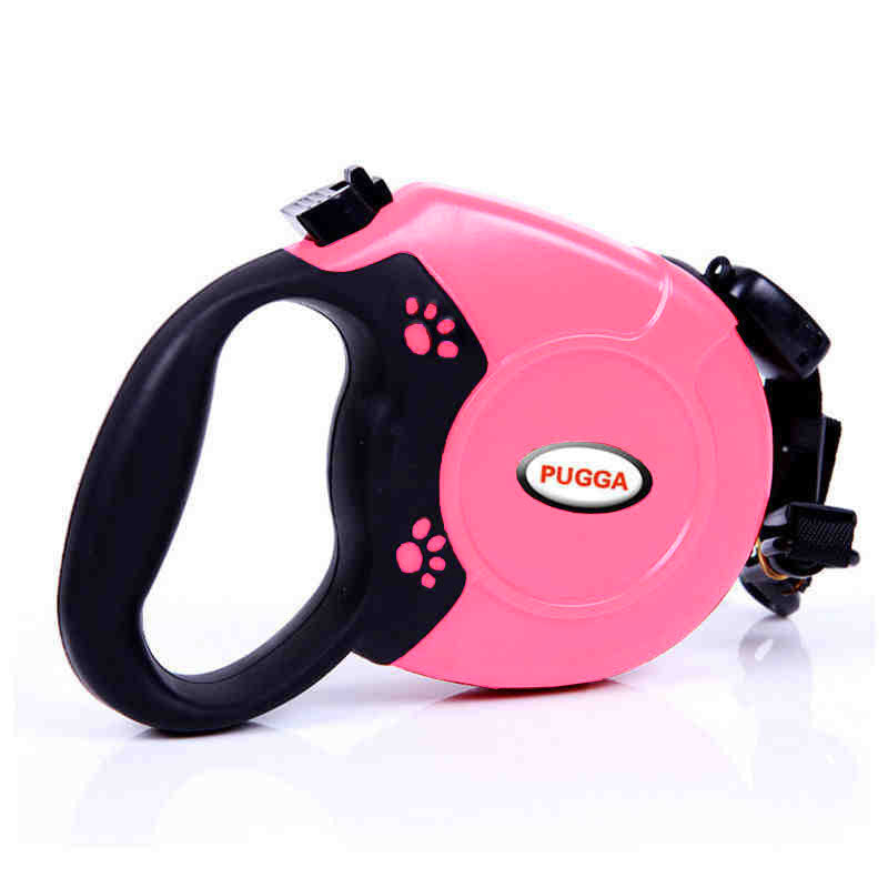 Pink PawLead™ retractable dog leash with a secure locking mechanism for everyday use.