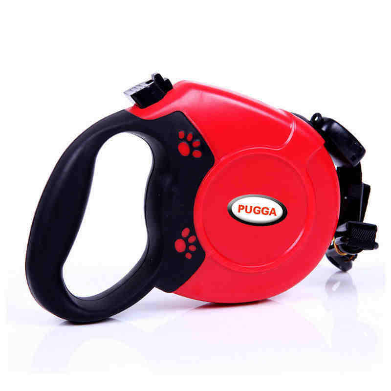 Red PawLead™ retractable dog leash featuring a strong nylon lead and ergonomic grip.