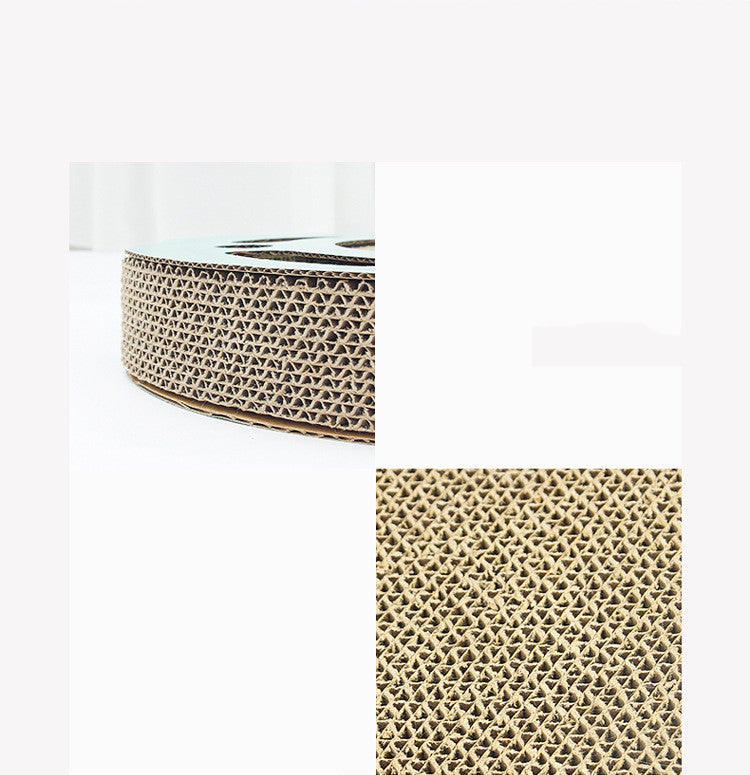 Close-up of the durable cardboard scratching surface on the PawPuzzle™ interactive cat toy.