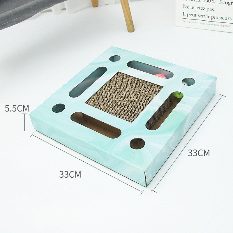 Dimensions of the PawPuzzle™ interactive cat scratch and play board.