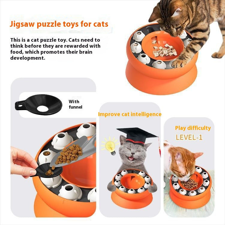 Interactive cat enrichment feeder designed for slower eating and daily play