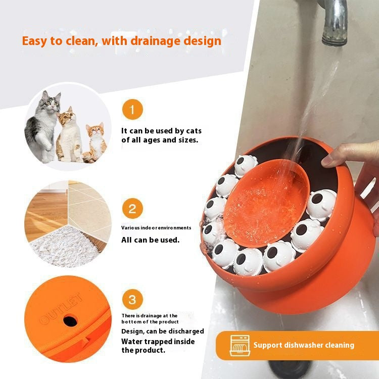 Features of the PawSpin™ interactive rotating cat puzzle feeder