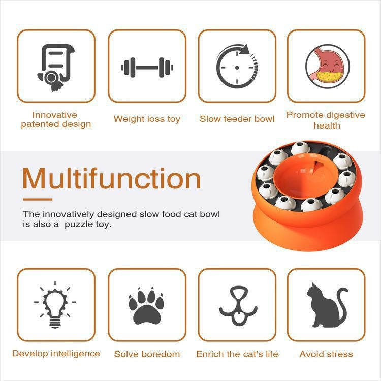 Orange interactive slow feeder puzzle bowl for cats