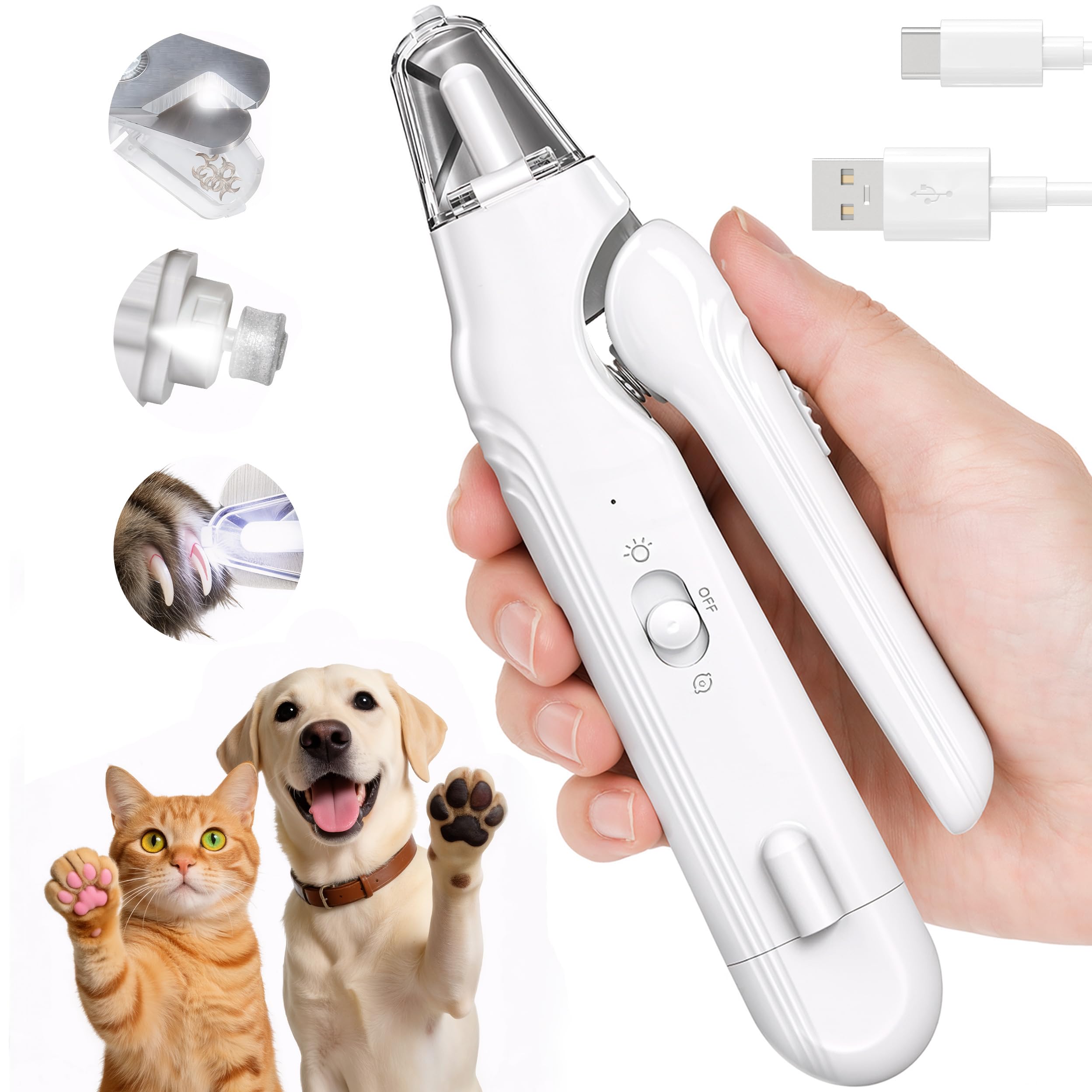 PawTrim™ Pro 2-in-1 LED pet nail grinder for dogs and cats