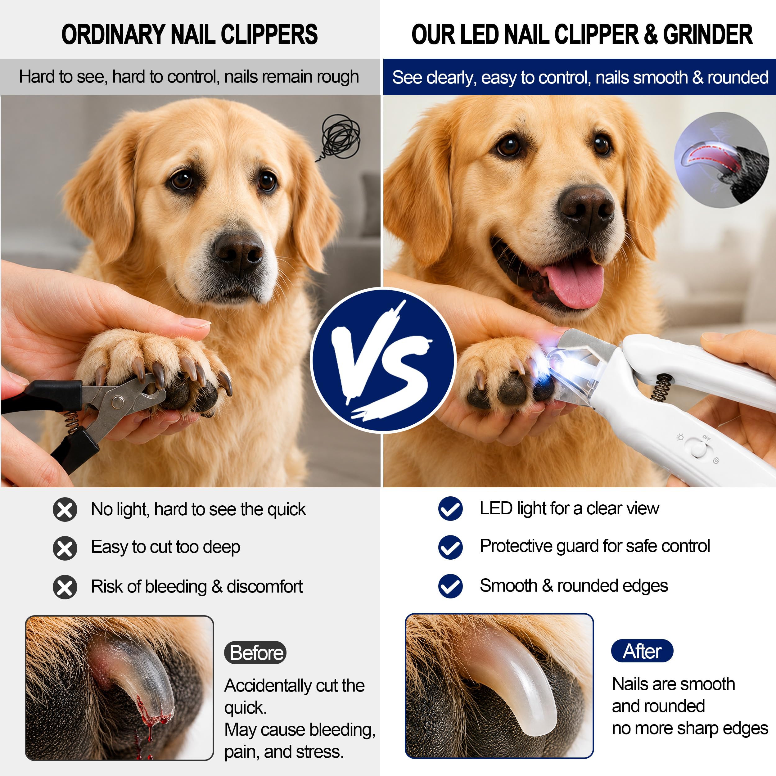 Quiet low-noise PawTrim™ Pro pet nail grinder with safety features