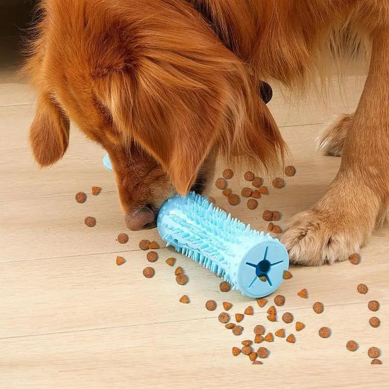 Interactive dog dental chew toy designed to help clean teeth during play.