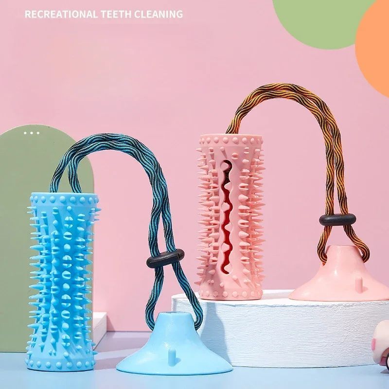 Dog enrichment toy with built-in treat dispenser to encourage independent play.