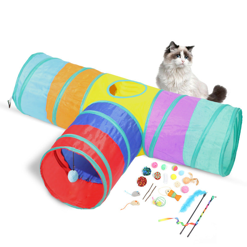 Blue PawTunnel foldable cat tunnel toy for active indoor cats