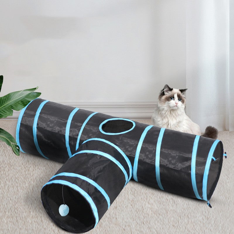 PawTunnel Foldable Interactive Cat Tunnel Toy in black for indoor cats