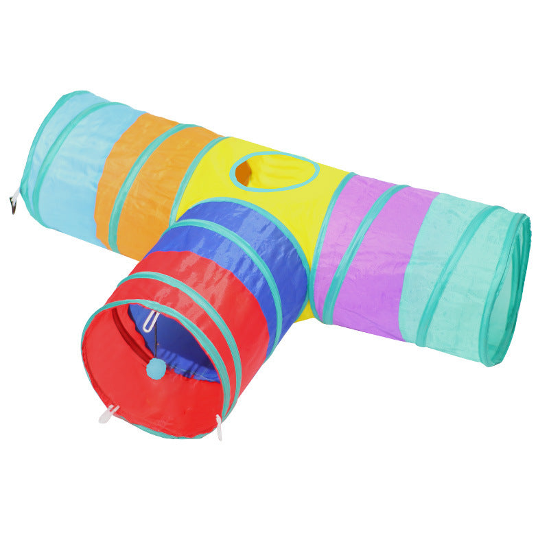 Rainbow PawTunnel foldable cat play tunnel for kittens and adult cats