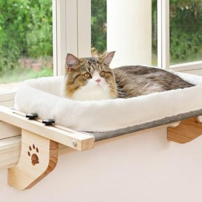 PawView™ Luxury Window Cat Perch with soft cotton cushion for indoor cats.