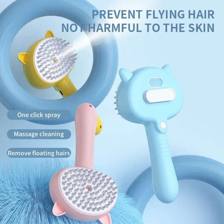 Cat grooming brush with spray, removes floating hair, gentle massage cleaning for pets