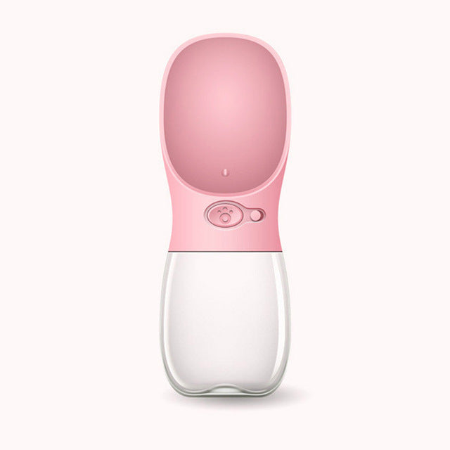 Pink portable water bottle for dogs and cats