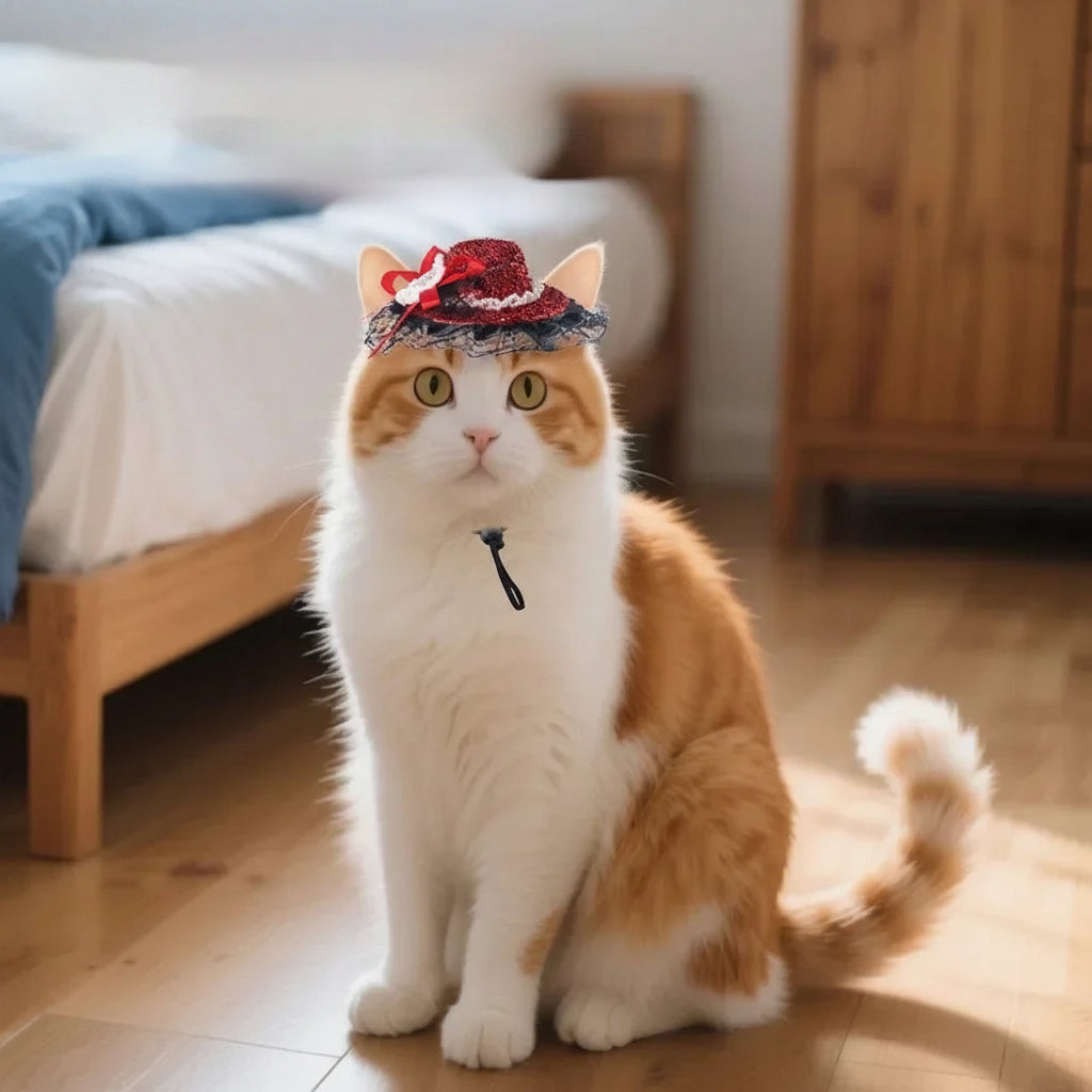 Cat wearing PawParty™ lace party hat — perfect for birthdays and gotcha day photos